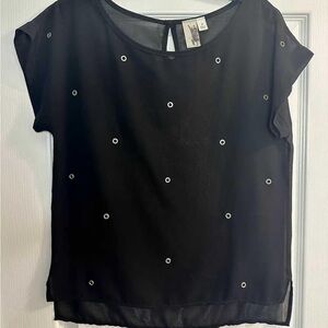 Elegant Sheer Black Top with Eyelet Details